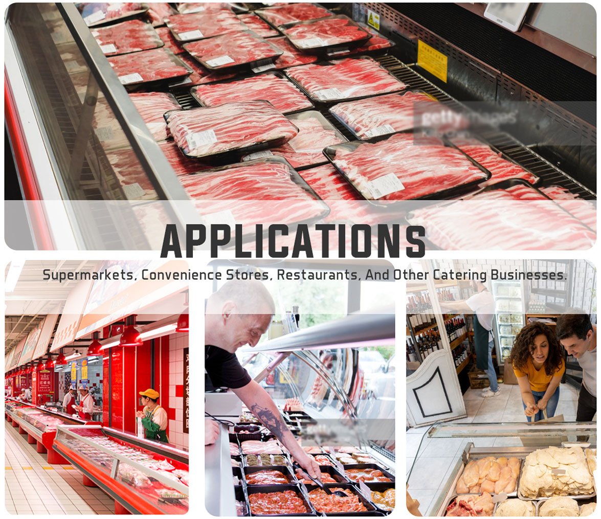 Aplikace |NW-RG20A Supermarket Čerstvé maso podávané přes NW-RG20A Pultová lednička s izolačním sklem na prodej továrny a výrobci |Nenwell