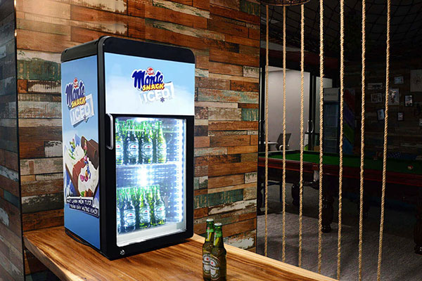 Typer av mini- och fristående kylskåp för glasdörrar för servering av dryck och öl