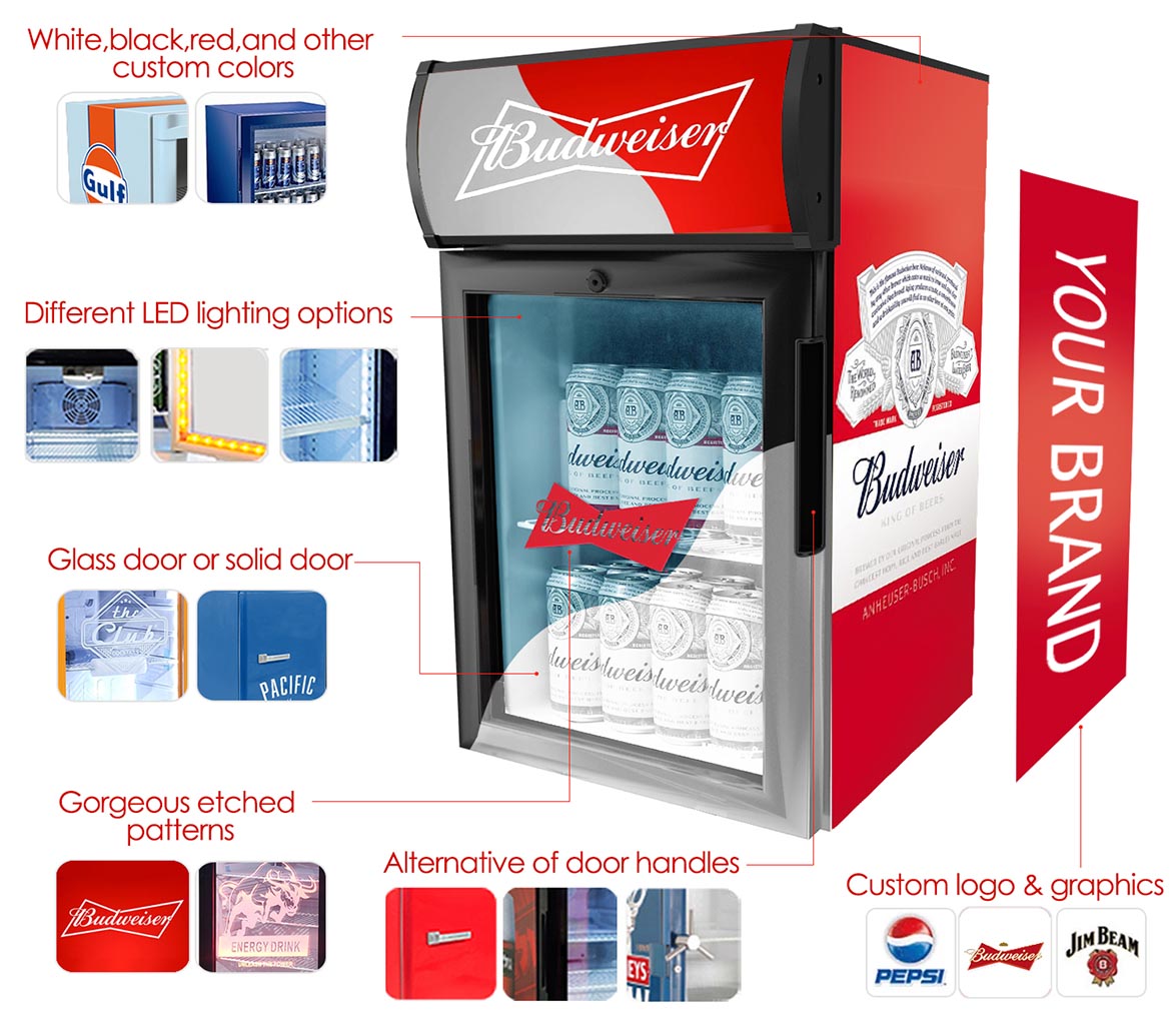 Opsies - Custom Branded Mini & vrystaande yskaste vir Budweiser Beer Promosie