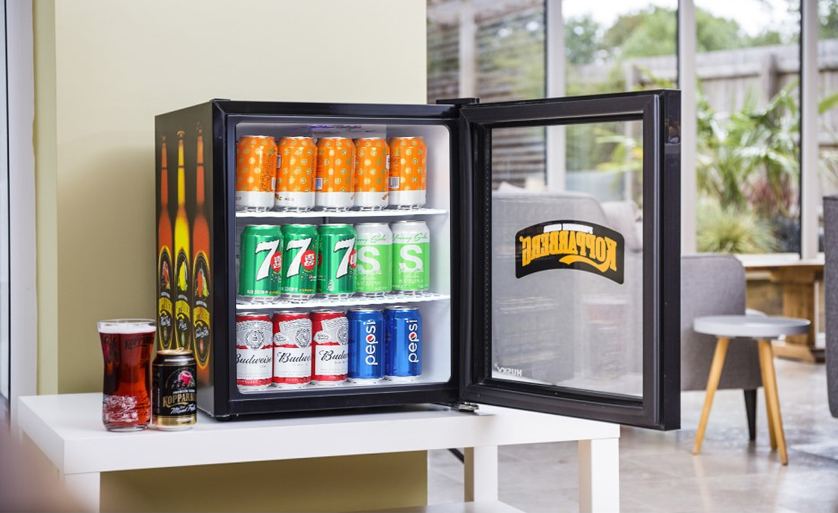 Mini refrigerador con puerta de vidrio para cerveza y bebida