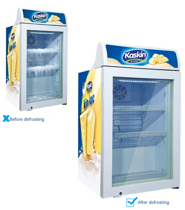 What is the principle of an automatic defrost display cabinet?