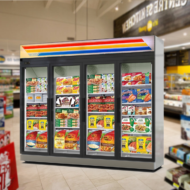 Γυάλινη συρόμενη πόρτα εμπορευματοκιβωτίου ή ψυγείο για καφέ και εστιατόριο για παγωμένα ποτά και φαγητά