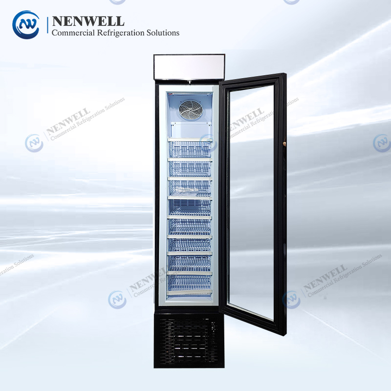 Slim Commercial Upright Door Beverage Beer Display Cooler Refrigerator With Top Light Box