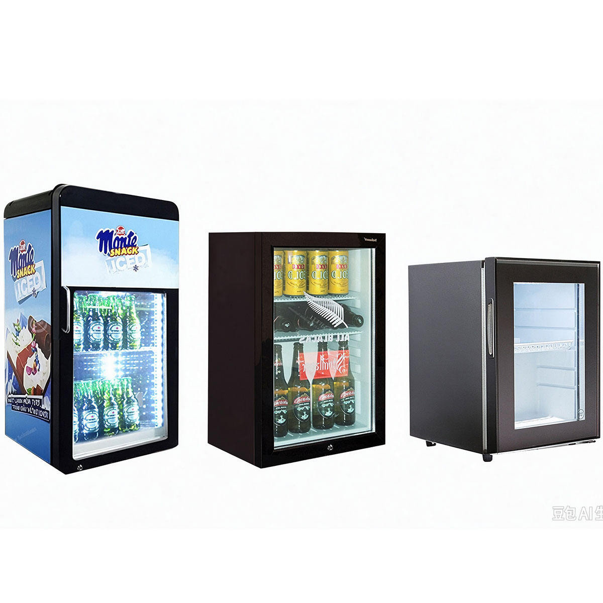3 small refrigerated cabinets