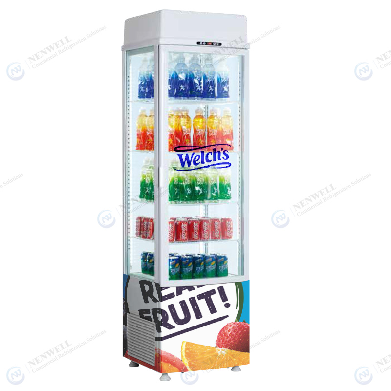 Upright See-Through Drink And Food Display Fridge With Four Sided Glass