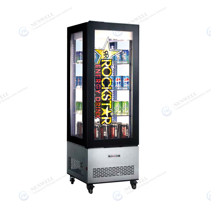 Upright See-Though 4 Sided Glass Beverage And Food Refrigerated Showcase
