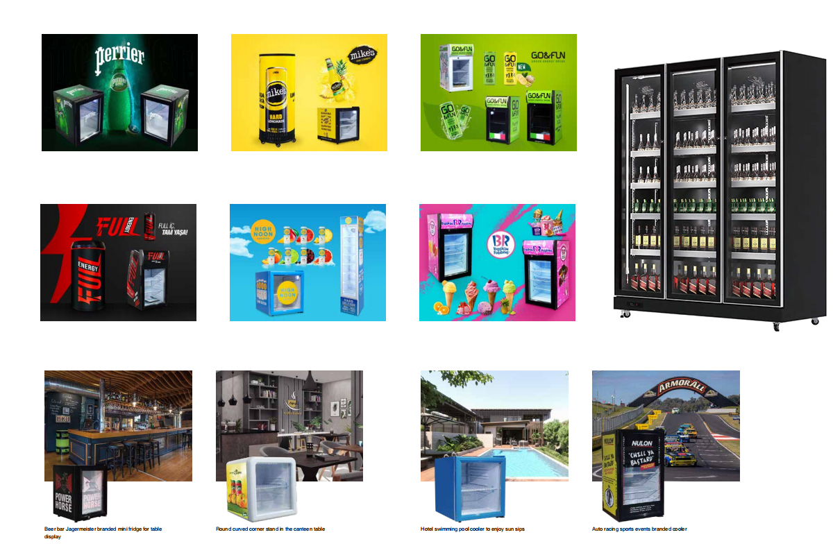 Different small display cabinets and 3-door large beverage cabinets