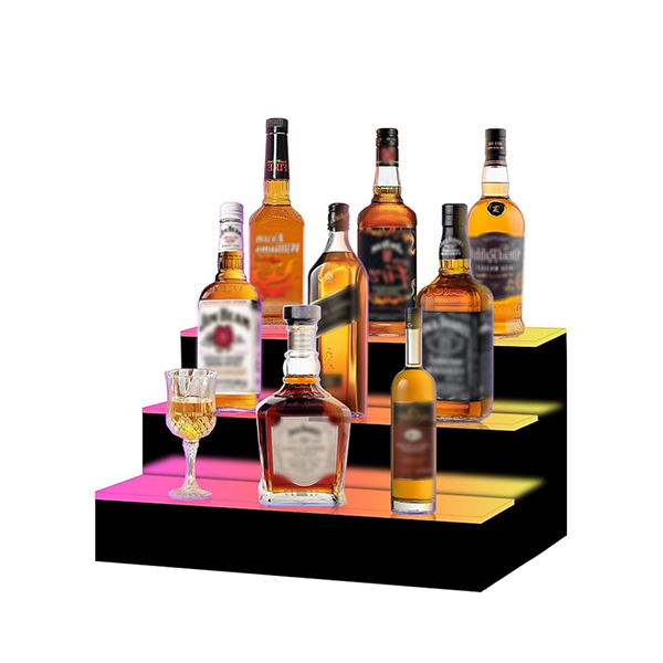 VONCI 16 Inch 3 Step LED Lighted Liquor Bottle Display Shelf(Walking Horse Lighting Effect）
