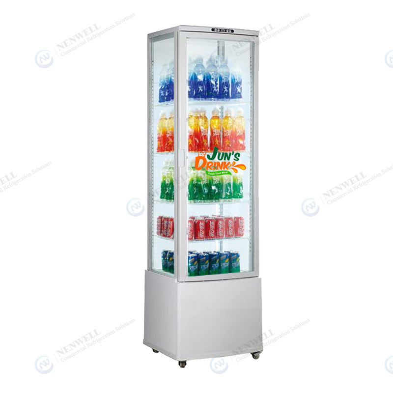 Upright Pass-Through 4 Sided Glass Drink And Food Refrigerated Display Case