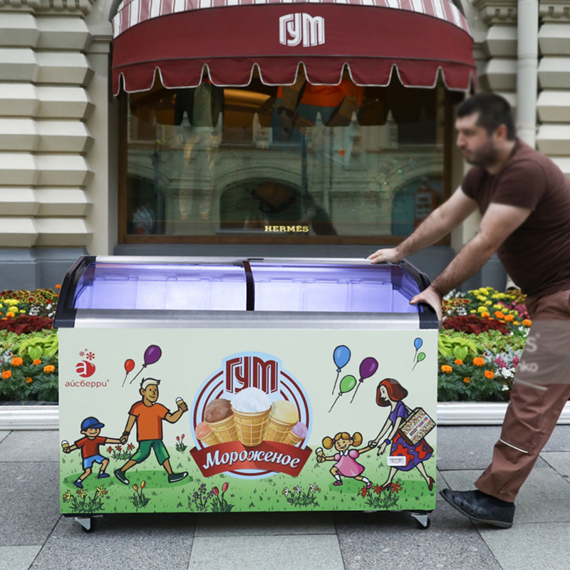 Congelatore per scatole profonde con coperchio in vetro stile cassapanca per gelati