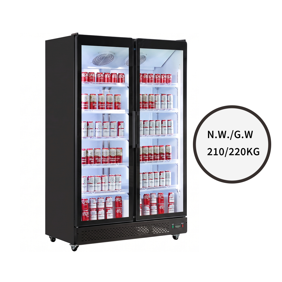 Net Weight 210KG Double Door Display Cabinet