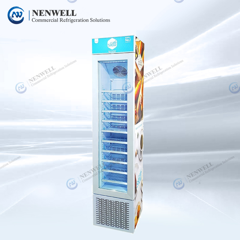 Slim Commercial Upright Door Beverage Beer Display Cooler Refrigerator With Top Light Box