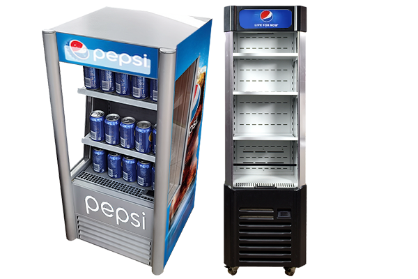 Chladnička so vzduchovou clonou – značkové chladničky a chladničky s mini a stojatým displejom na propagáciu Pepsi Coly
