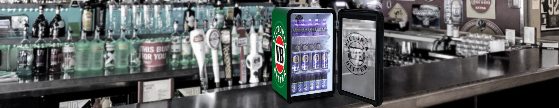 Banner-Freestanding & Countertop Mini Retro Display Fridge (Cooler) Għall-Promozzjoni tax-Xorb u tal-Birra