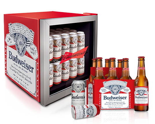 Zakázkové značkové mini a volně stojící chladničky pro propagaci piva Budweiser