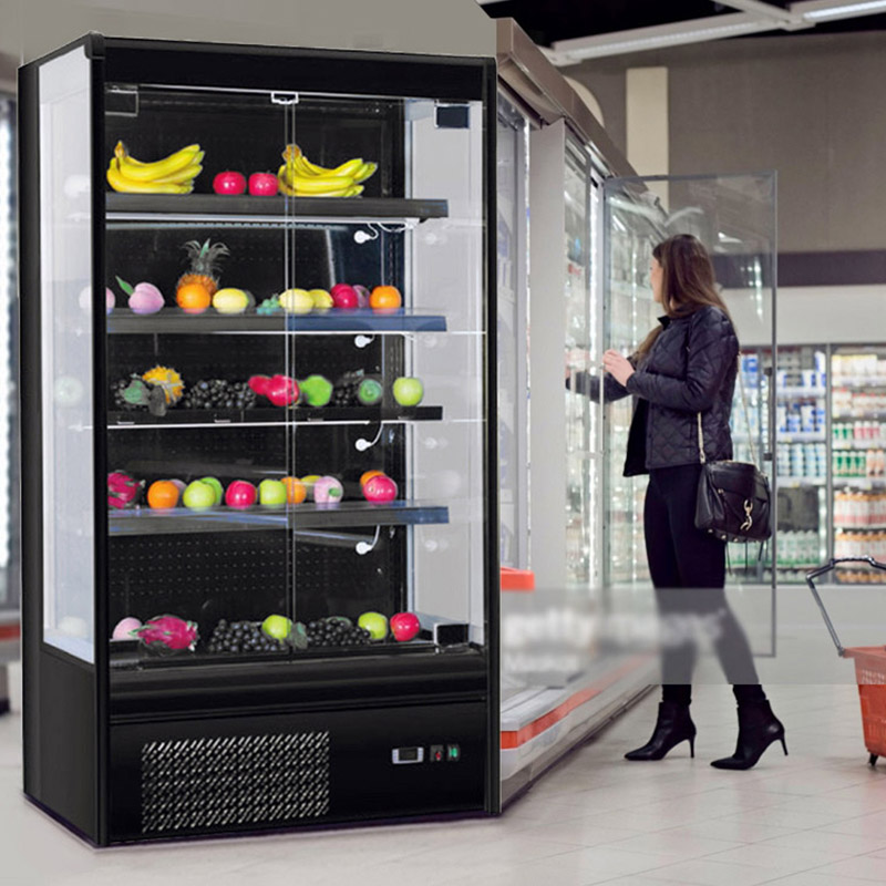 Grocery Store Plug-In Multideck Display And Storage Chiller Fridge With Glass Doors For Vegetables