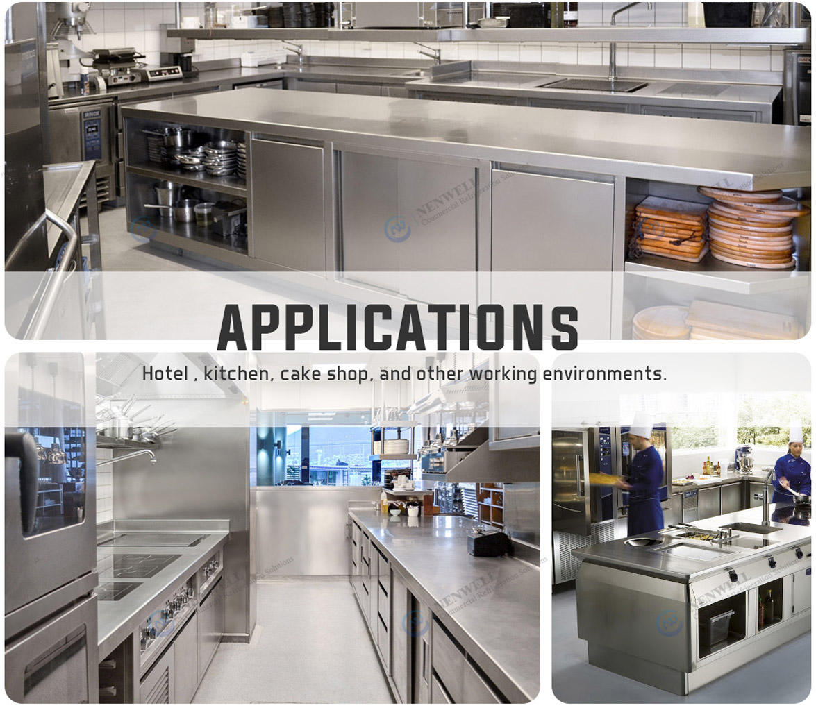 Applications | NW-CB72 Kitchen Chef Base Worktop Undercounter Small Fridge And Freezer With 4 Pull Out Drawers Price For Sale | factory and manufacturers