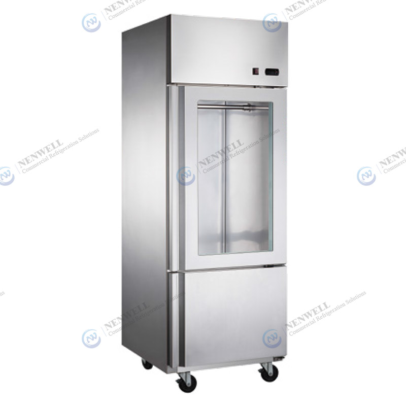 Glass Swing Door 2 Section Upper Glass Commercial Stainless Steel Reach-In Chiller and Freezer