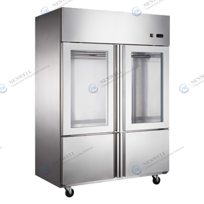 4 Section Glass Door See Through Display Stainless Steel Reach-in Freezer or Fridge