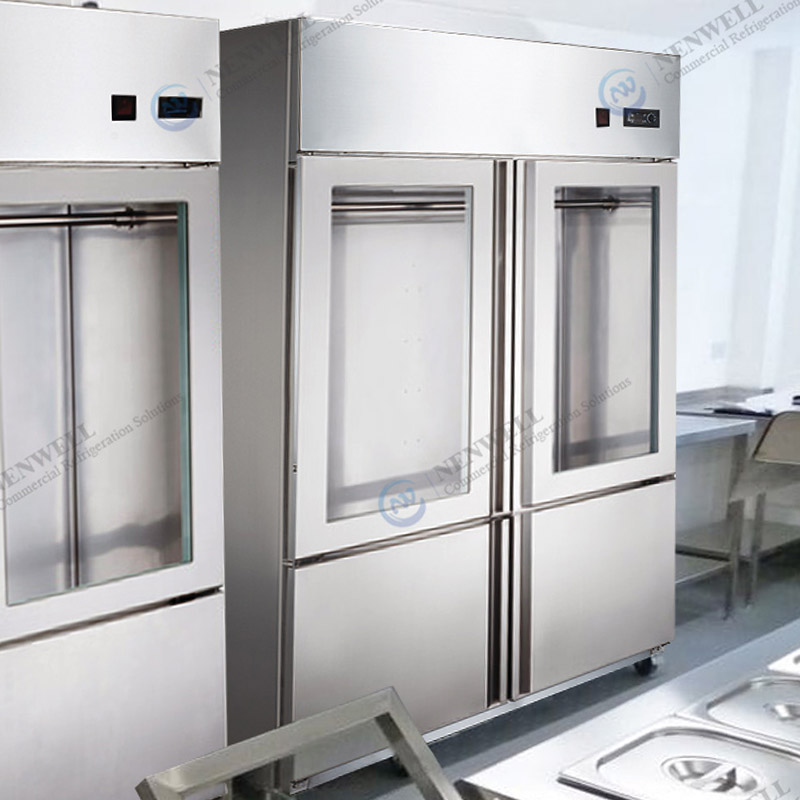 Restaurant Catering Upright Meat Double Glass Front Door Display Stainless Steel Fridge And Freezer