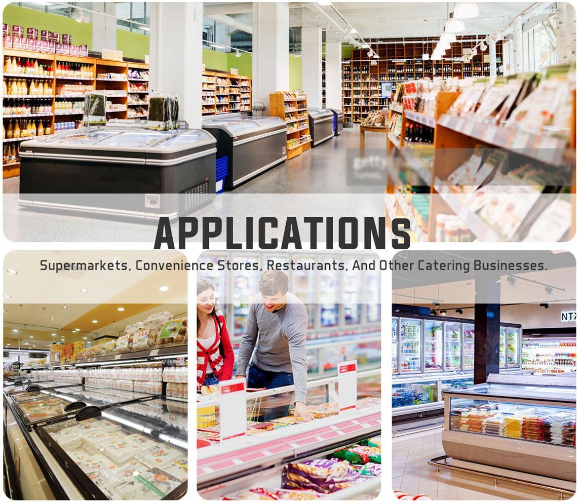 Applications | NW-DG20 25 30 Supermarket Plug-In Deep Frozen Food Storage Island Display Freezer Price For Sale | factory and manufacturers