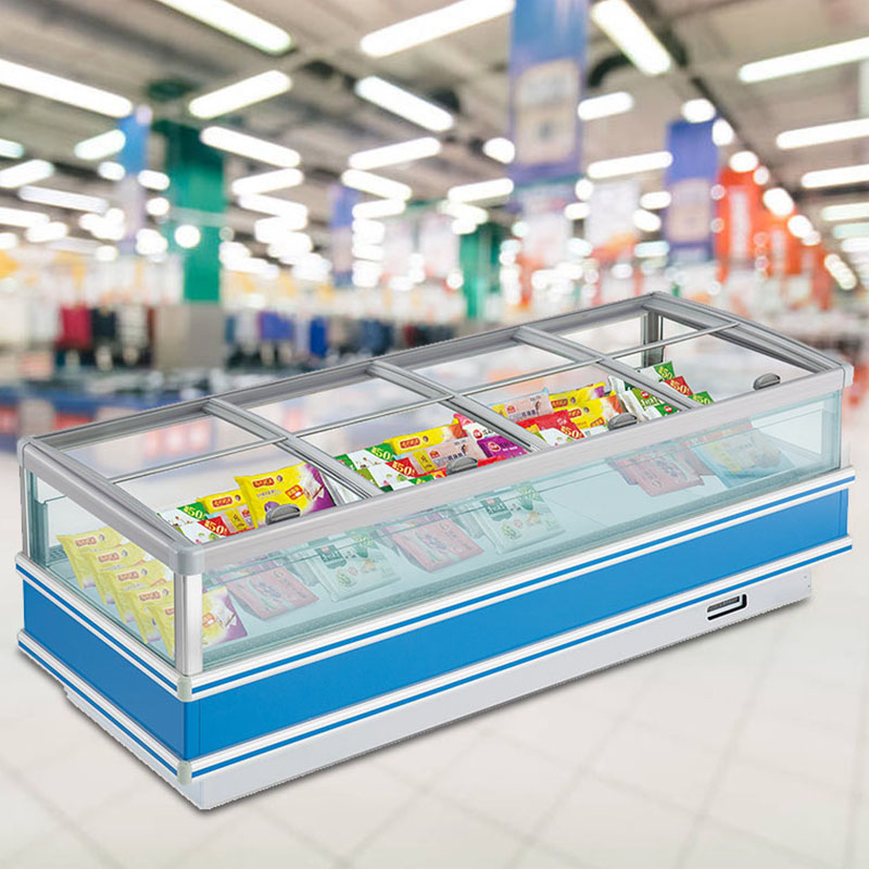 Supermarket Frozen Storage Slide Lids Display Island Freezer Fridge