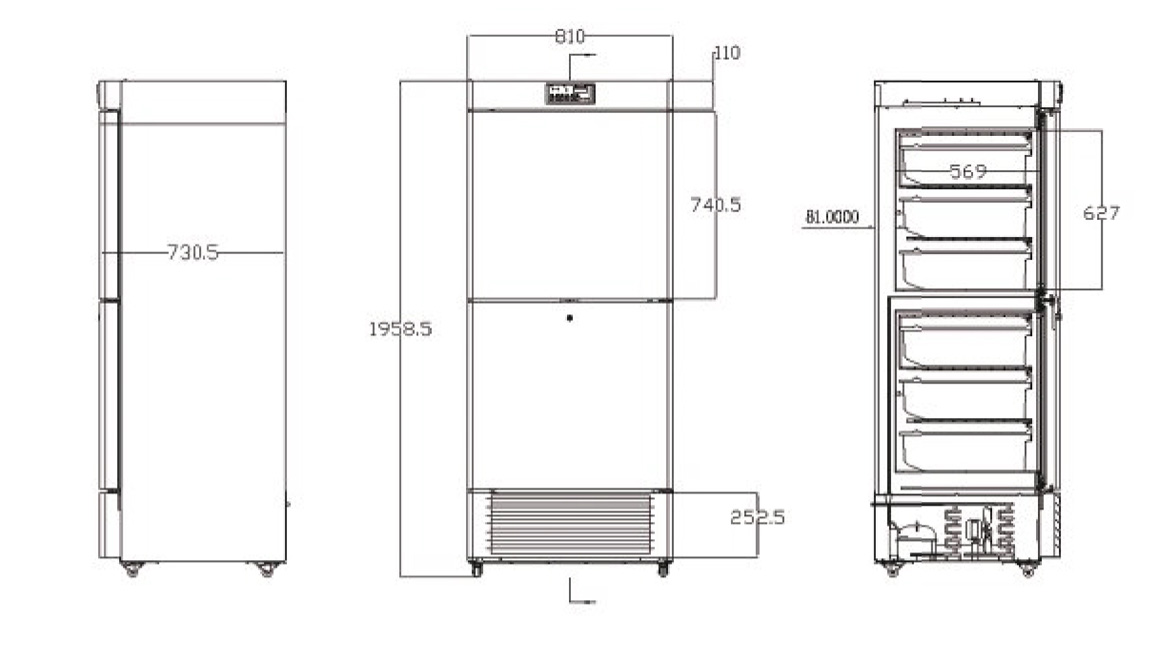 Dimensions | NW-DWYL450 laboratory refrigerator freezer