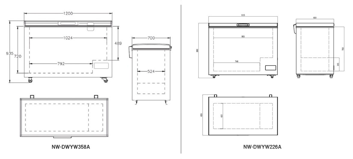 Dimensions | NW-DWYW226A-358A-508A Low Temperature Freezer