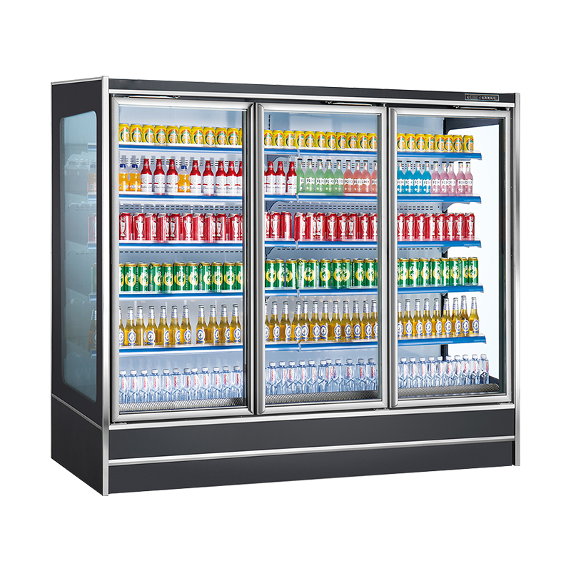 Supermarket Remote Type Sliding Glass Door Display Case For Drinks