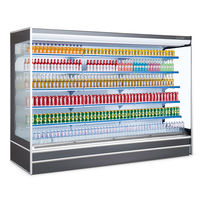 Convenience Grocery Store Vertical Remote Multideck Open Air Curtain Drink And Beverage Coolers Fridge