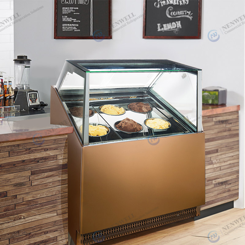 Търговски италиански витринен фризер за потапяне на сладолед
