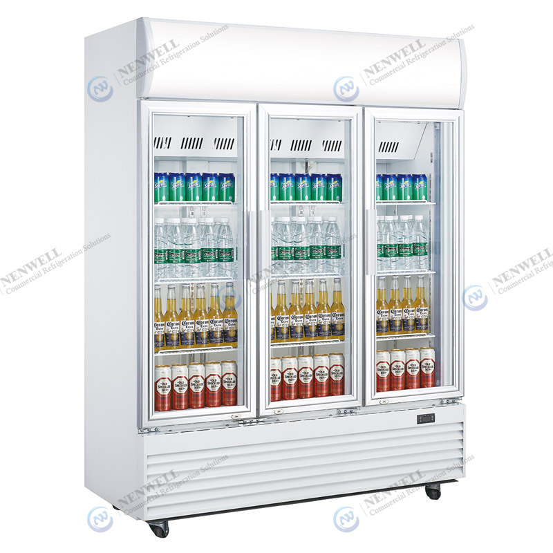 Commercial Upright Triple Glass Door Drinks Display Fridge With Fan Cooling System