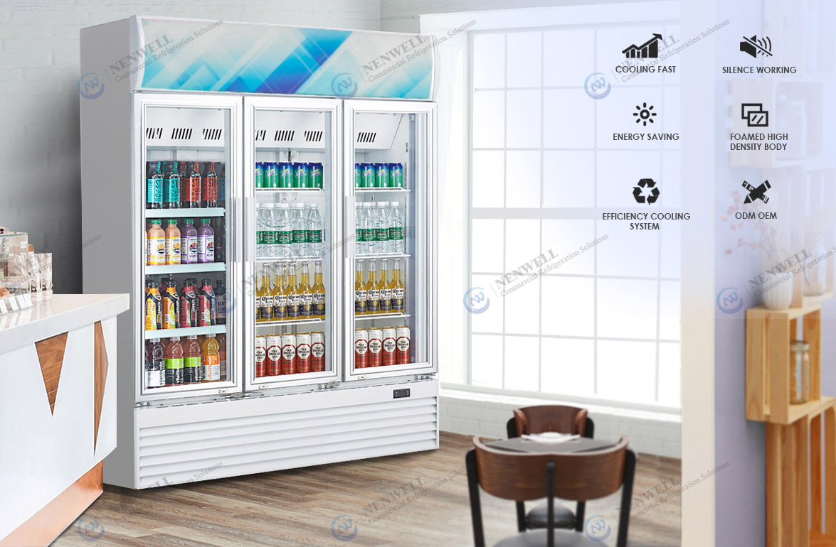 NW-LG1300F Commercial Upright Triple Glass Door Drinks Display Fridge For Restaurants & Coffee Shops