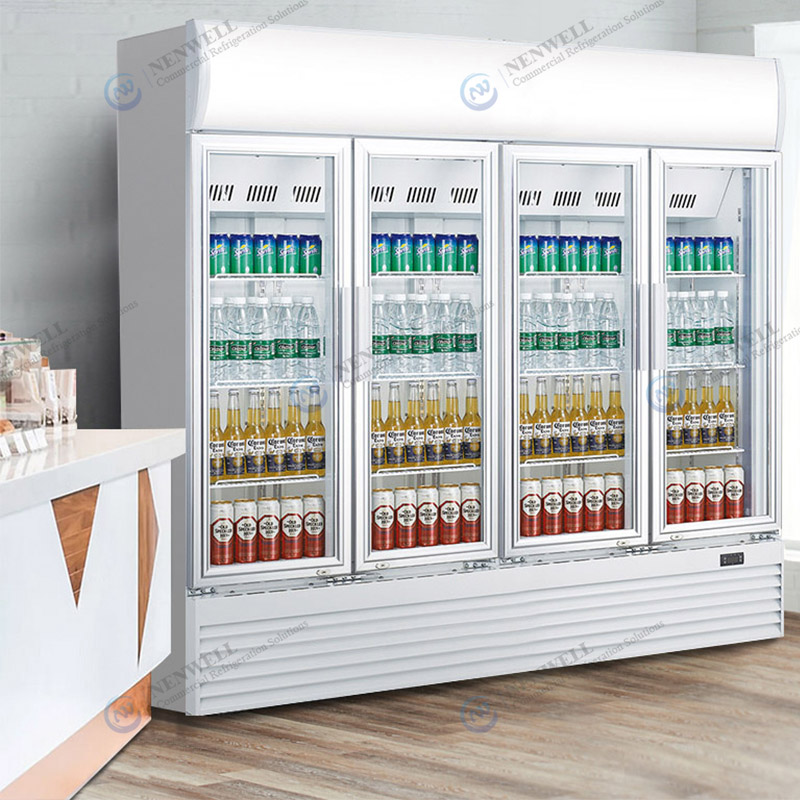 Commercial Upright Quad Glass Door Display Fridge With Fan Cooling System