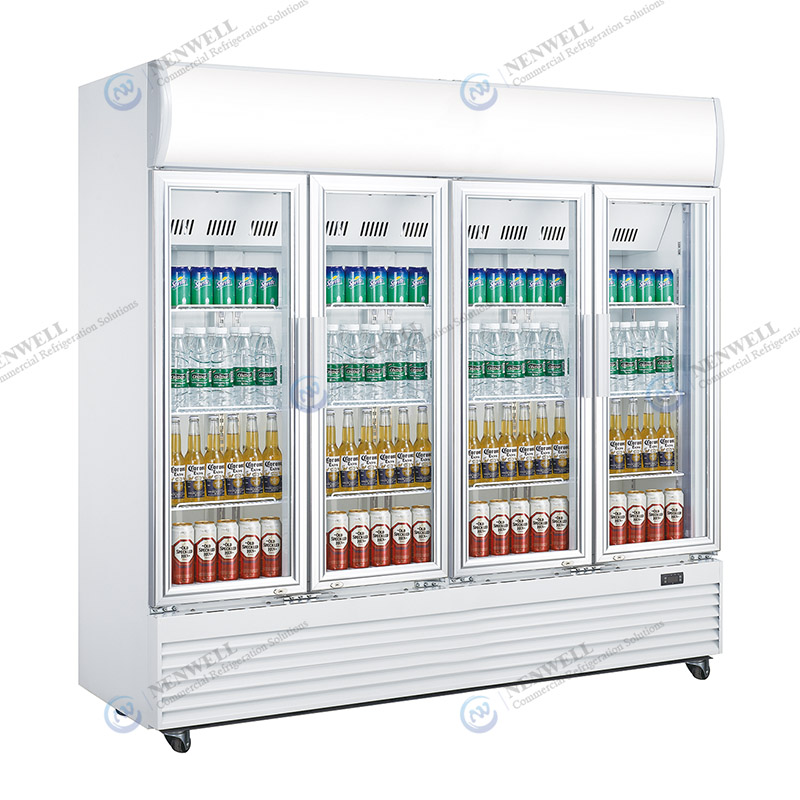 Commercial Upright Quad Glass Door Display Fridge With Fan Cooling System