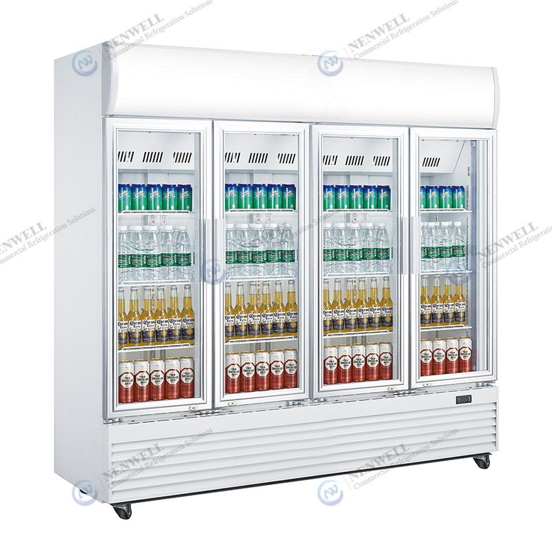 Commercial Upright Quad Glass Door Display Fridge Nrog Ntxuam Txias System