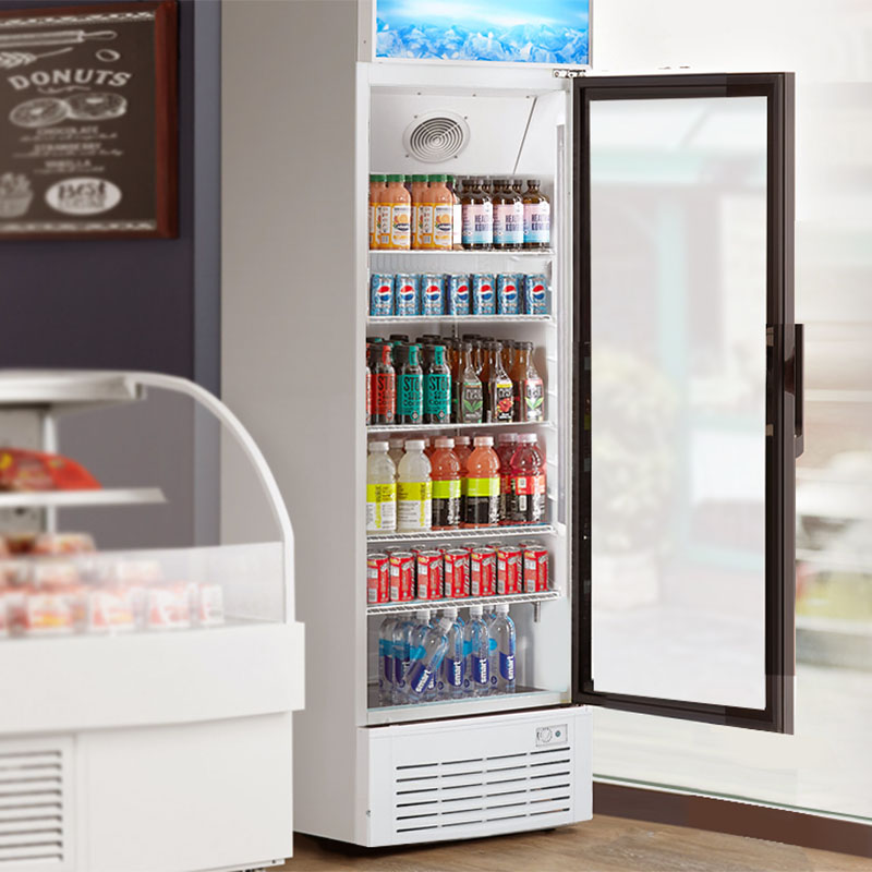 Upright Single Glass Door Drinks Display Cooler Fridge With Fan Cooling System