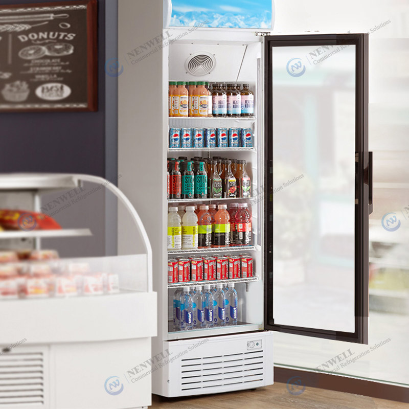 Commercial Upright Single Swing Glass Door Merchandiser Refrigerator With Fan Cooling System