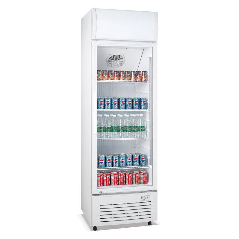 Upright Single Glass Door Drinks Display Cooler Fridge With Fan Cooling System