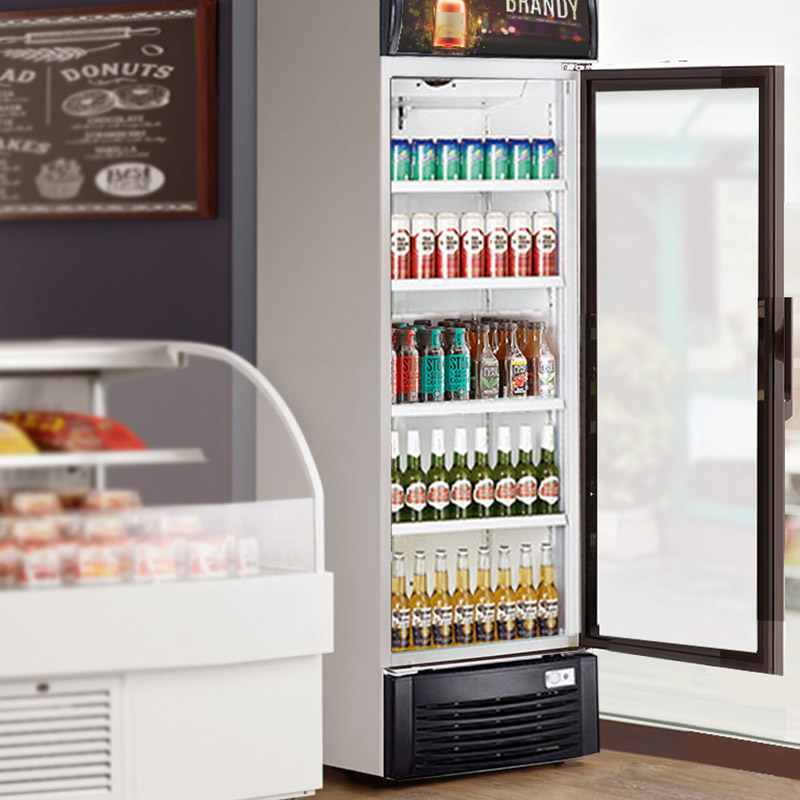 Upright Single Glass Door Display Chiller Fridge With Direct Cooling System