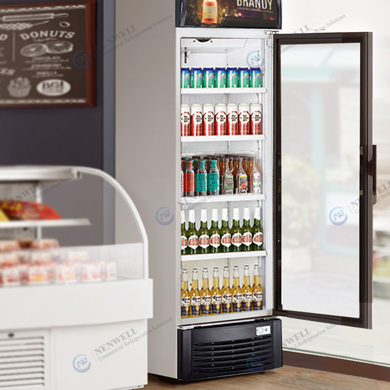 Upright Single Glass Door Display Chiller Fridge With Direct Cooling System