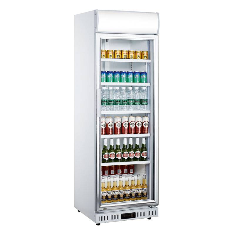 Commercail Upright Single Glass Door Drinks Display Cooler Fridge With Fan Cooling System