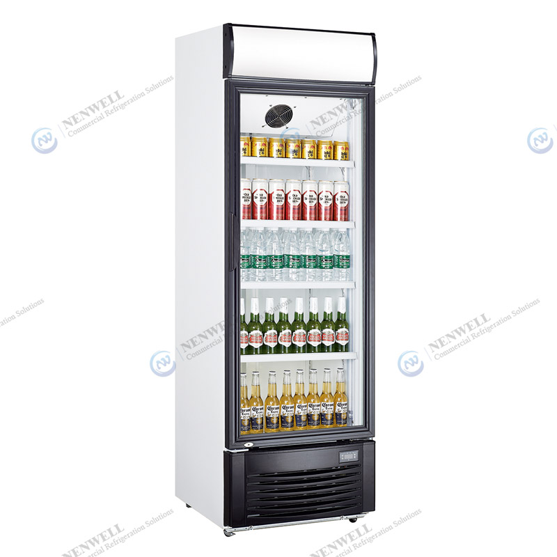 Upright Single Glass Door Drinks Display Fridge With Fan Cooling System