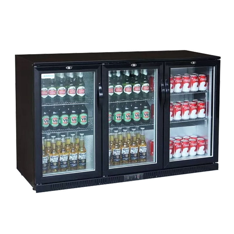 Under Counter Black 3 Glass Door Beverage & Beer Drinks Bottle Display Back Bar Cooler Fridge