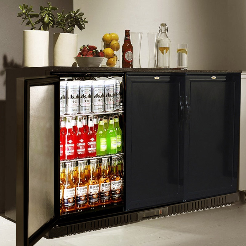 Trible Sliding Glass Door Integrated Refrigerated Back Bar Cabinet