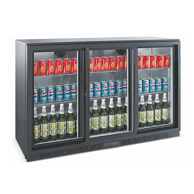 Commercial Undercounter Black 3 Sliding Glass Door Coke Beverage & Cold Drink Back Bar Display Refrigerator