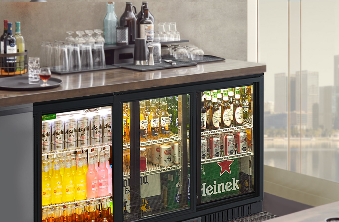 NW-LG330S Commercial Undercounter Black 3 Sliding Glass Door Coke Beverage & Cold Drink Back Bar Display Refrigerator