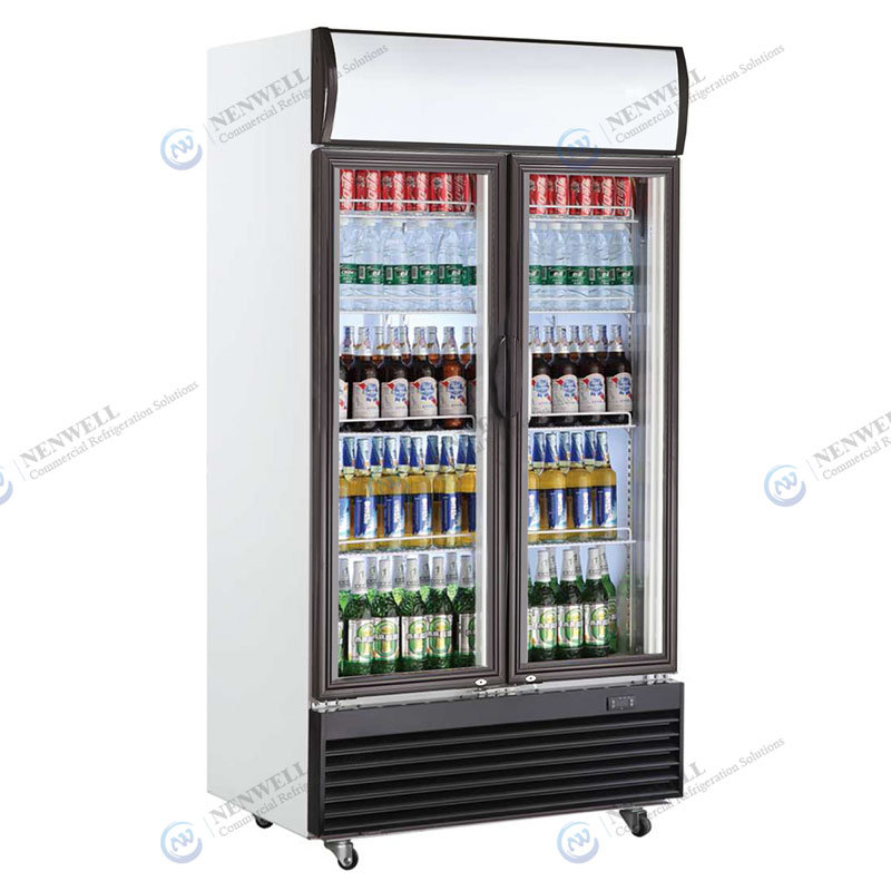 Upright Double Swing Glass Door Display Cooler Fridges With Fan Cooling System