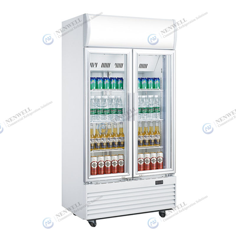 Réfrigérateurs droits de refroidisseur d'affichage de porte en verre de double oscillation avec le système de refroidissement de fan