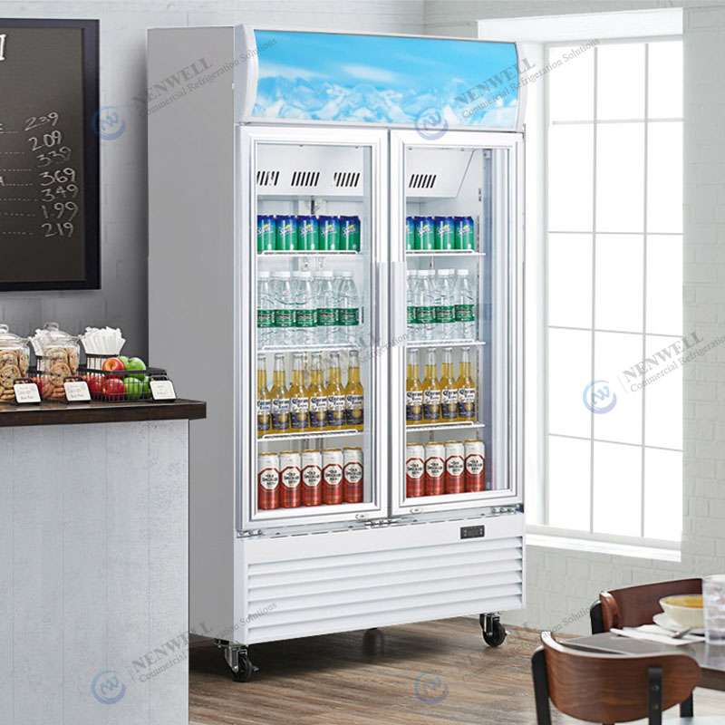 Upright Double Swing Glass Door Display Cooler Fridges With Fan Cooling System